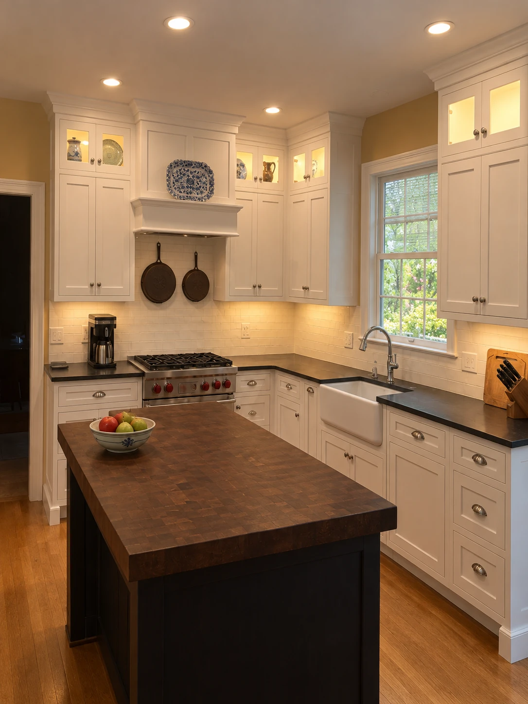 Welcoming kitchen with a warm wood island, soft lighting, and familiar everyday details